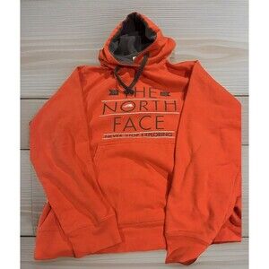 The North Face Hoodie Men's Medium Orange Pullover Never Stop Exploring Vintage